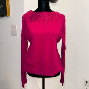 Susan Bristol Fuchsia Beaded Long-Sleeve Top